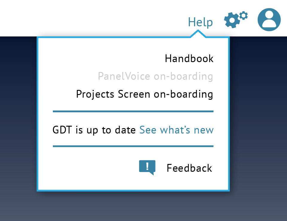 Options available under 'Help' button on main GRADEpro dashboard