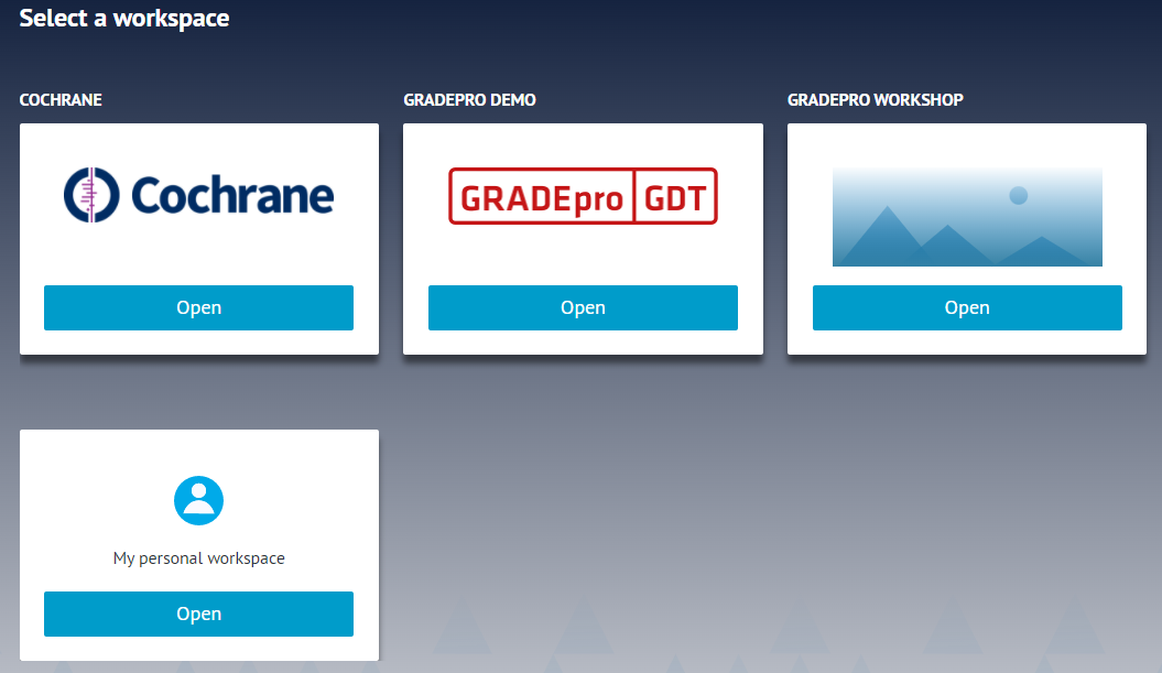 screenshot of different workspaces on main GRADEpro dashboard
