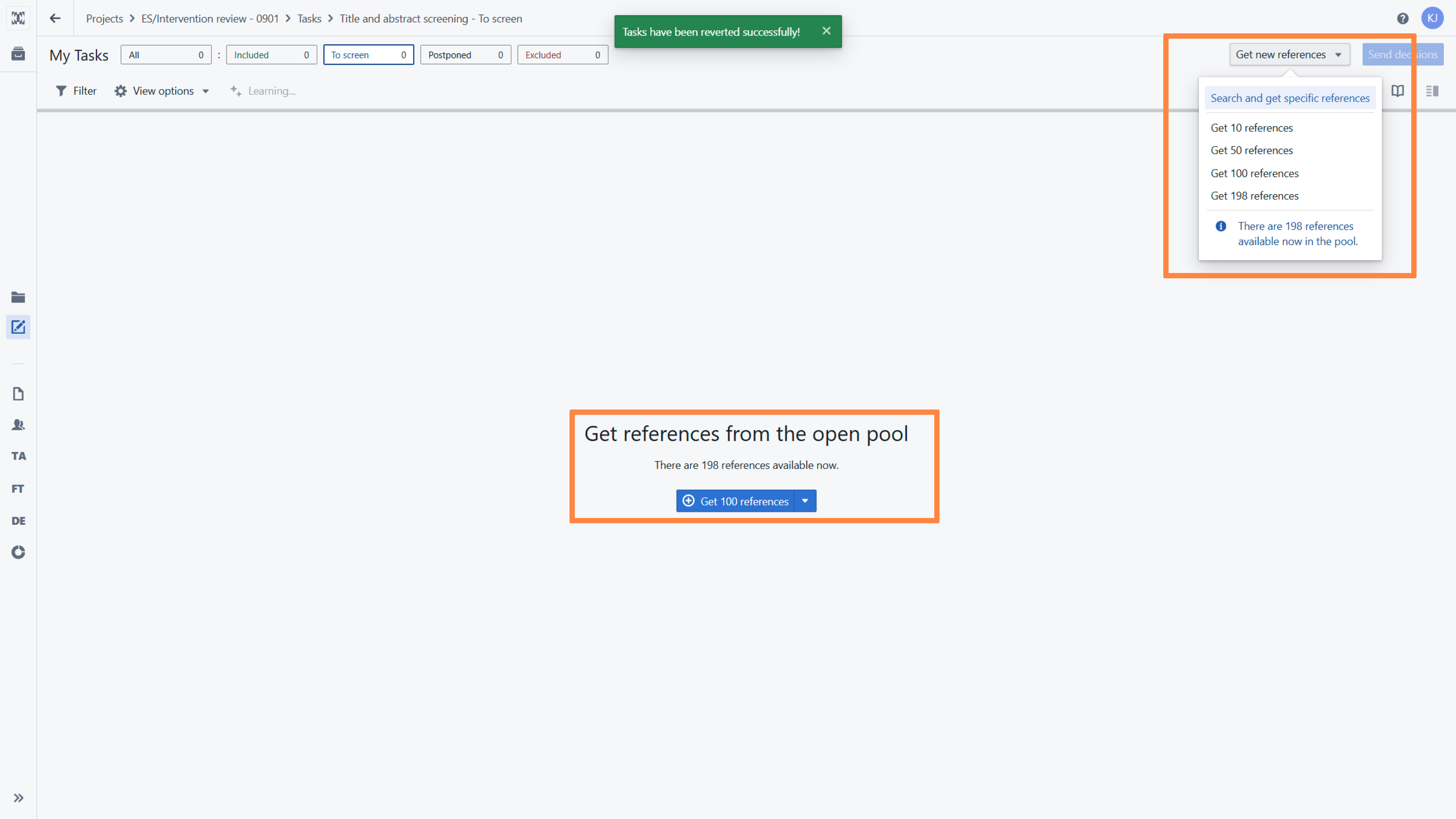 Open pool of tasks in the Title and abstract screening 