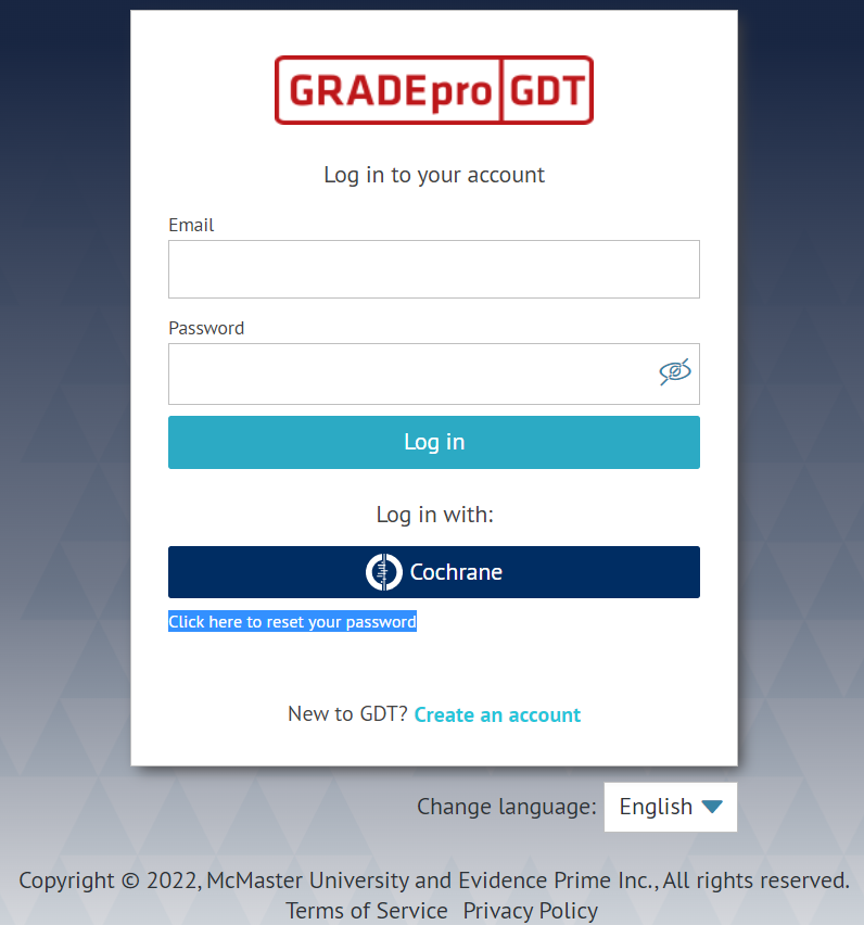 GRADEpro login dashboard with option to 'Reset password'