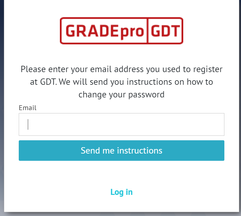 Password reset email entry window