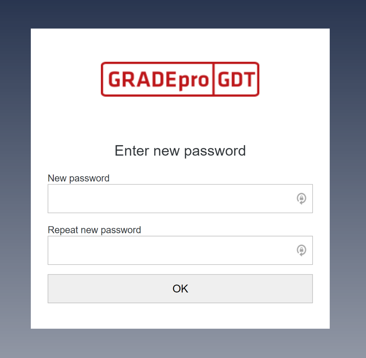 new-password screen on GRADEpro dashboard