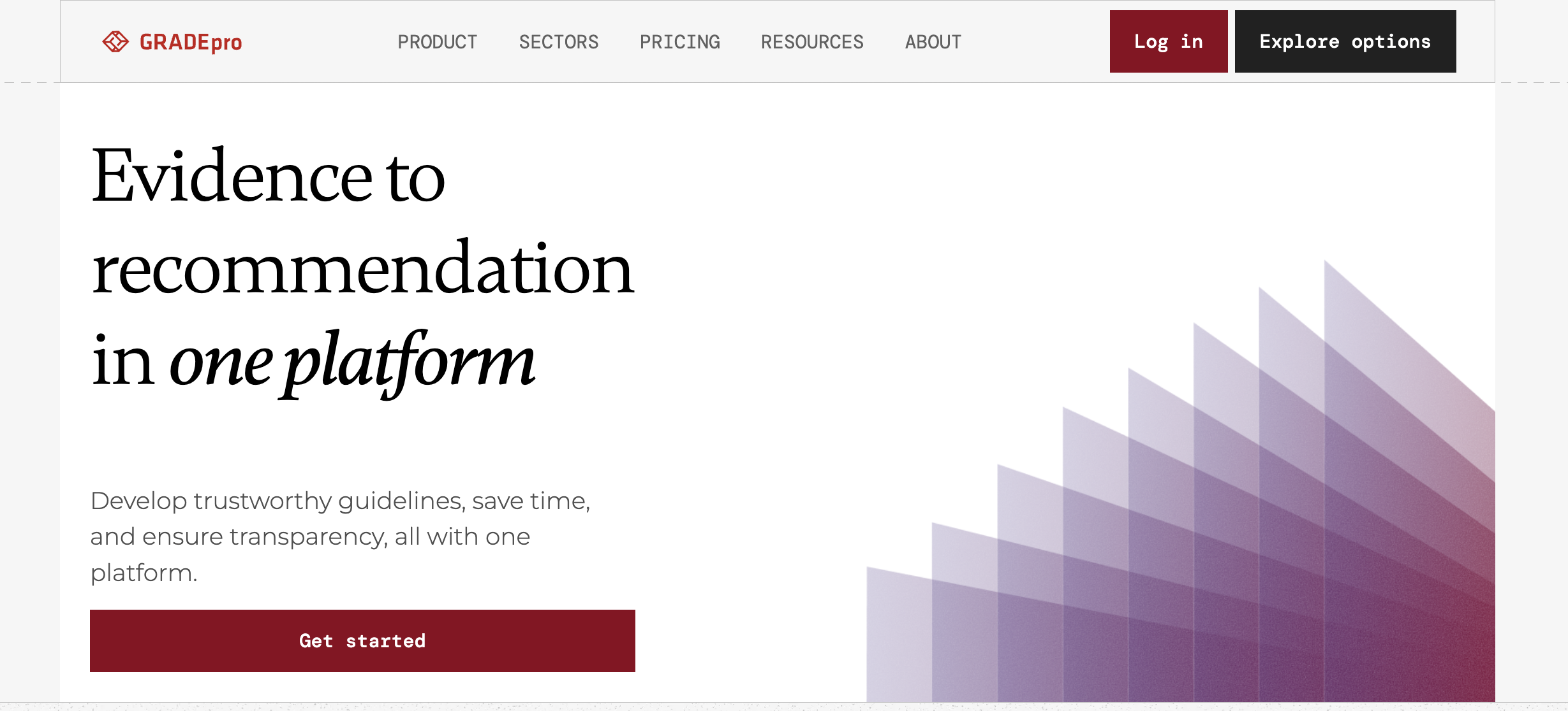screenshot of GRADEpro website with 'Log in' button in top right corner