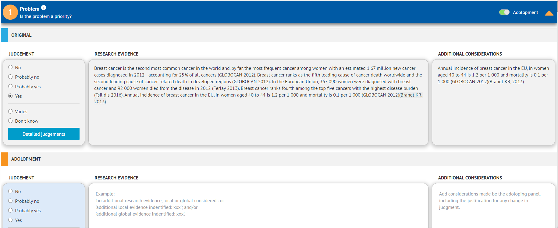 screenshot from 'Comparisons' tab and 'Recommendations' section with original content and adolopment field