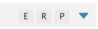 screenshot of three boxes: 'E', 'R', 'P' on right hand side of list of project questions in 'Comparisons' tab