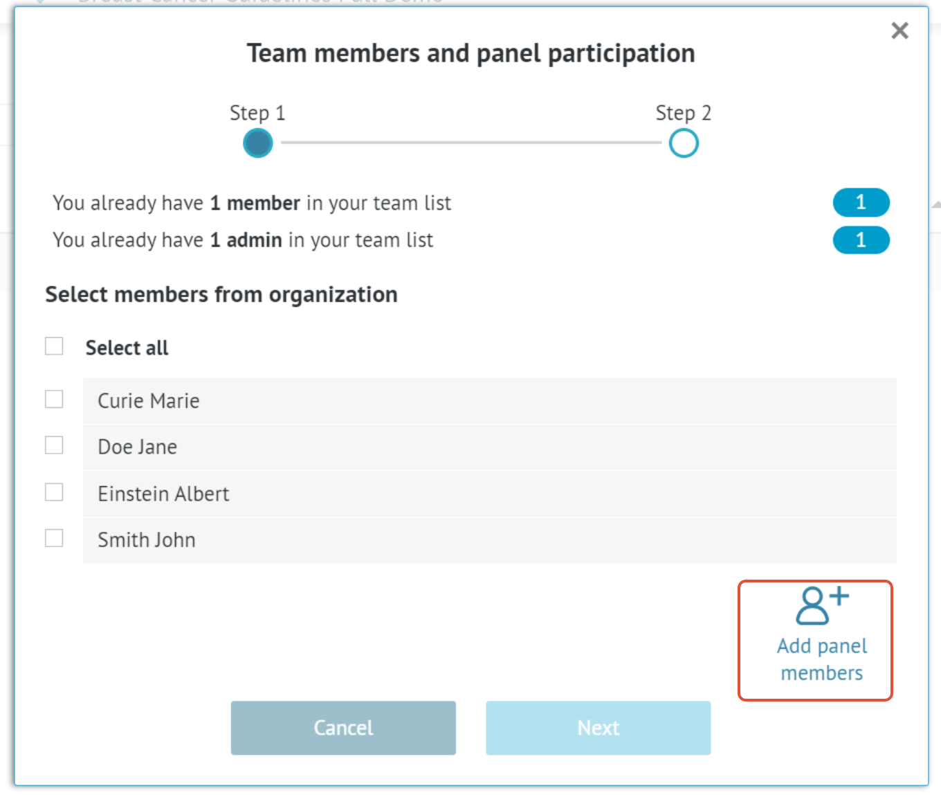 List of all organisation workspace members not yet assigned to the project