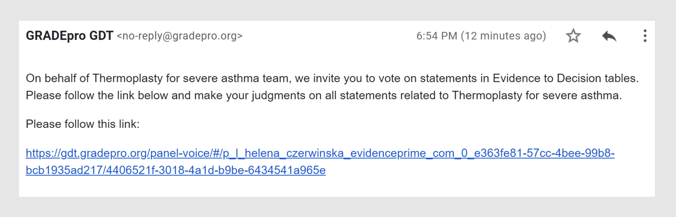 email message sent from GRADEpro with invitation to Panel Voice survey