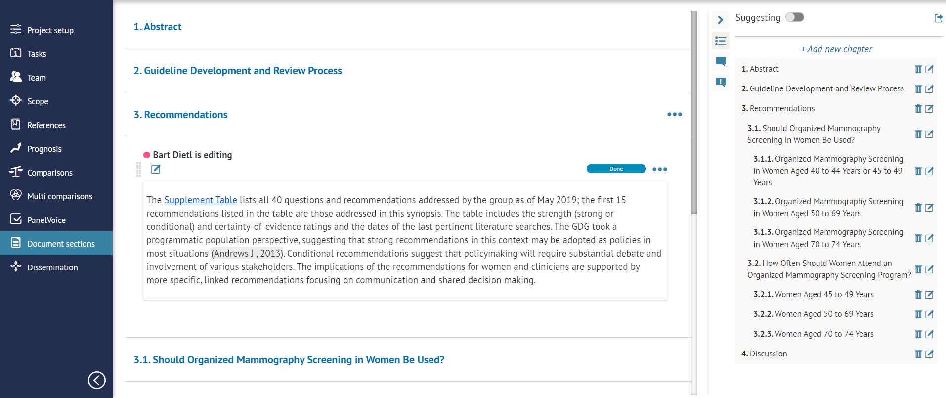 screenshot from 'Document sections' tab