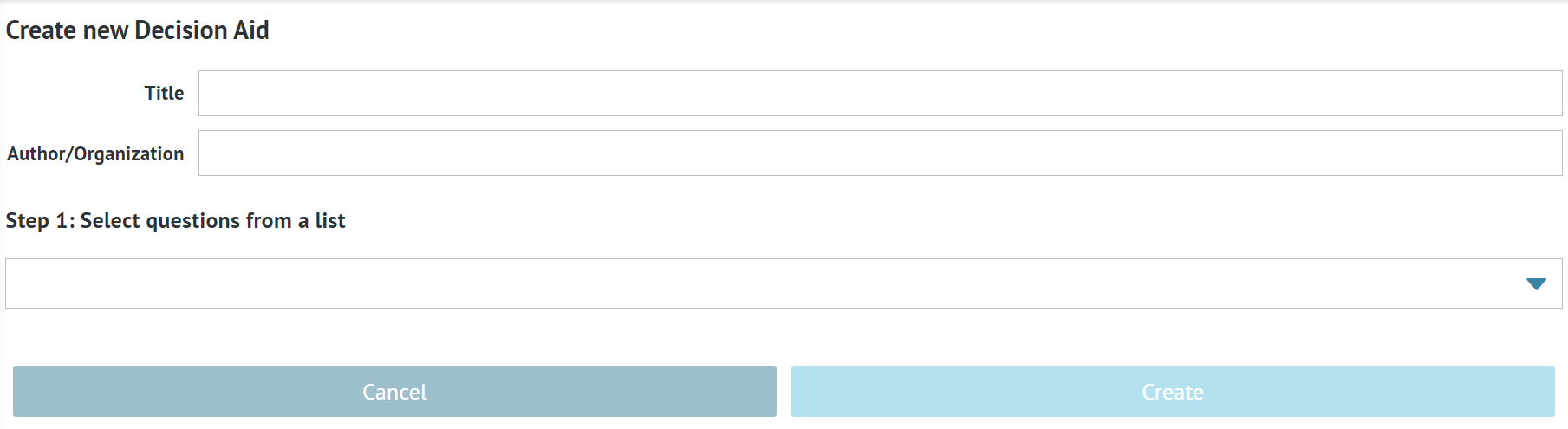 screenshot from 'create new' option in 'Decision Aids' section 