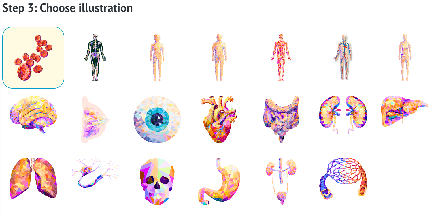 set of illustrations available to choose as one most suitable for topic of decision aid