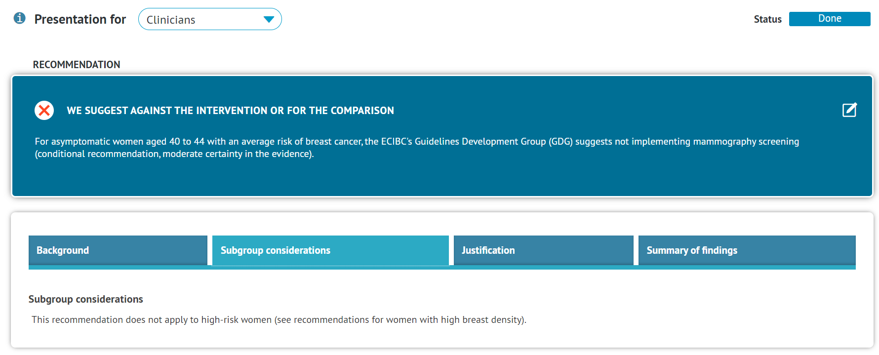 exemplary presentation for Clinicians 