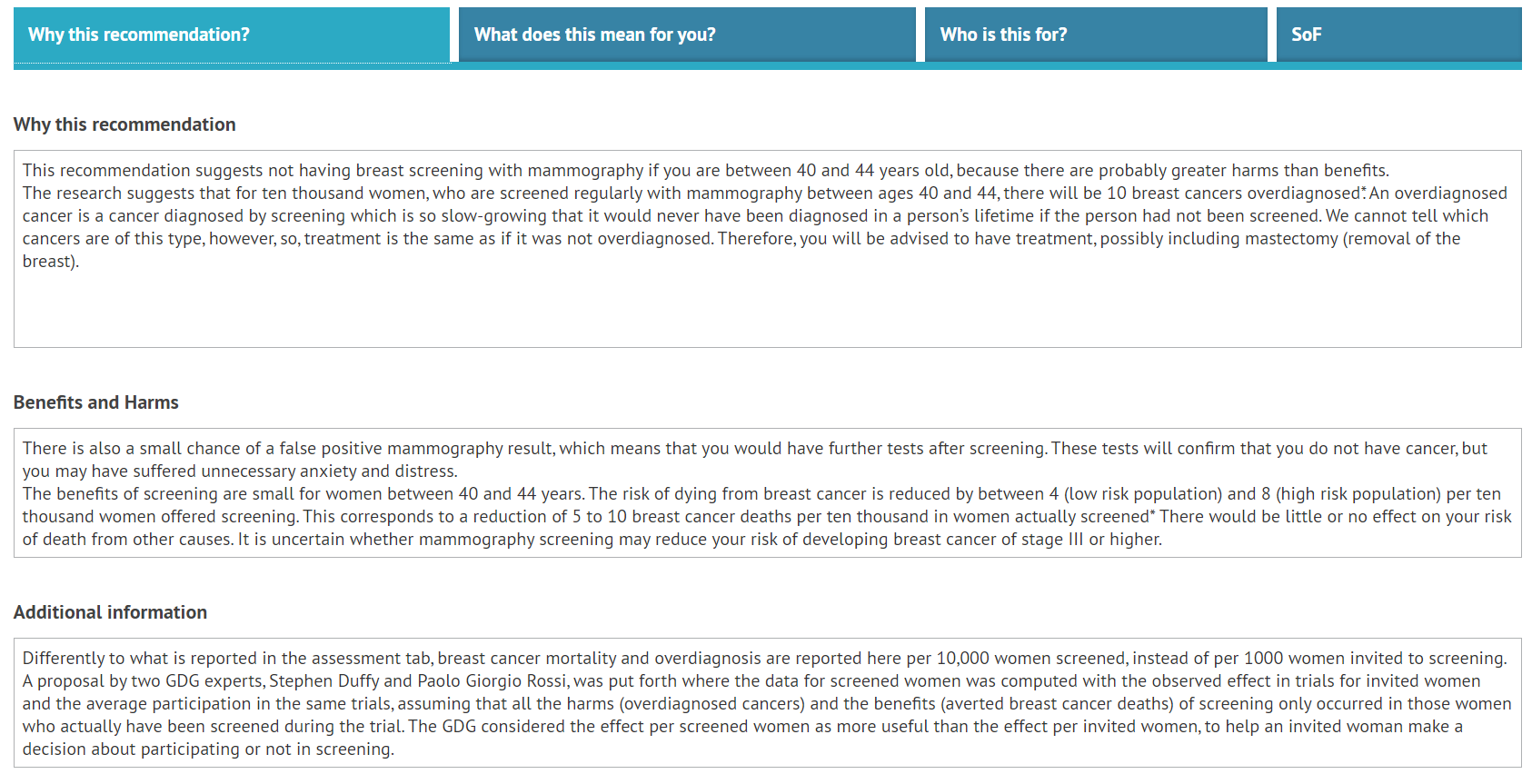 screenshot of 'Why this recommendation?' section of Patient's presentation