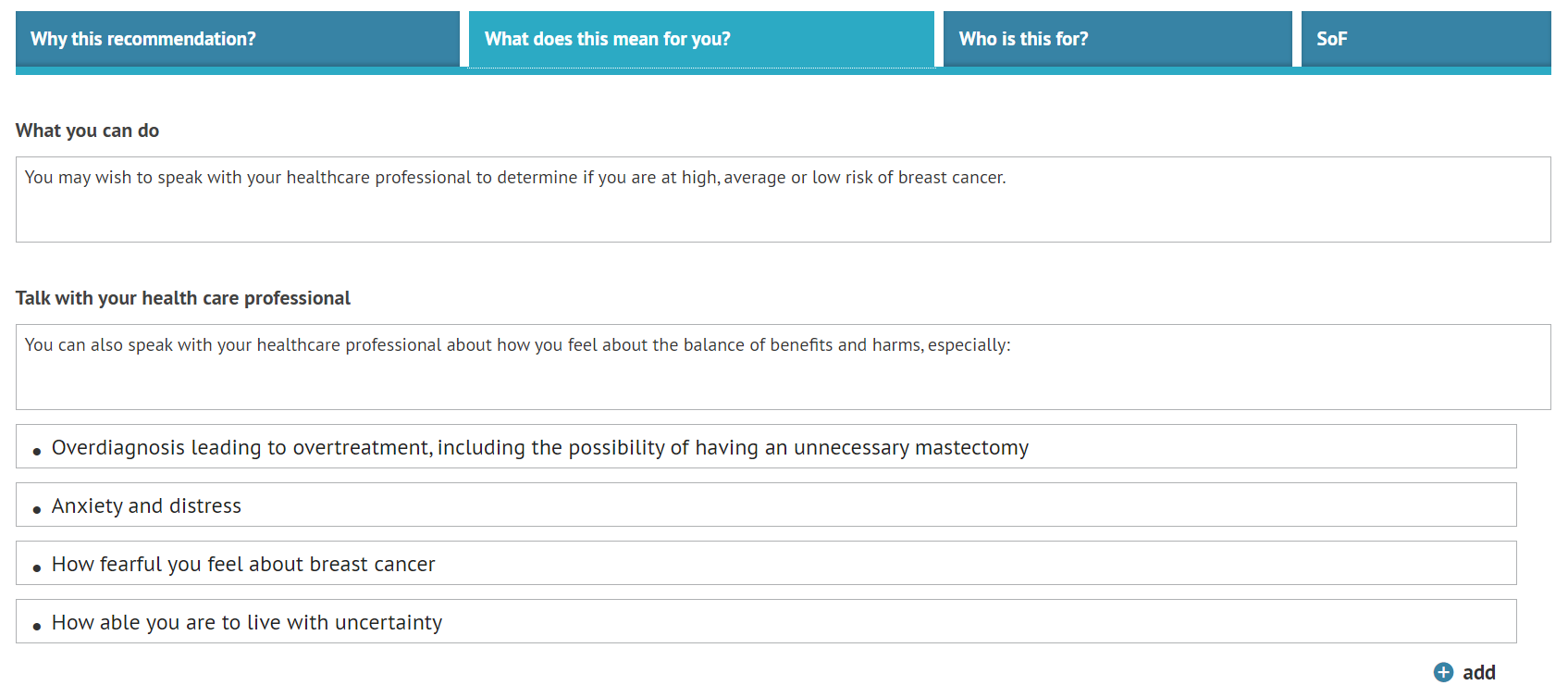 screenshot of 'What does this mean for you?' section of Patient's presentation