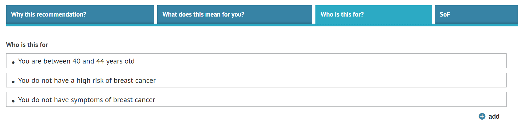 screenshot of 'Who is this for?' section of Patient's presentation