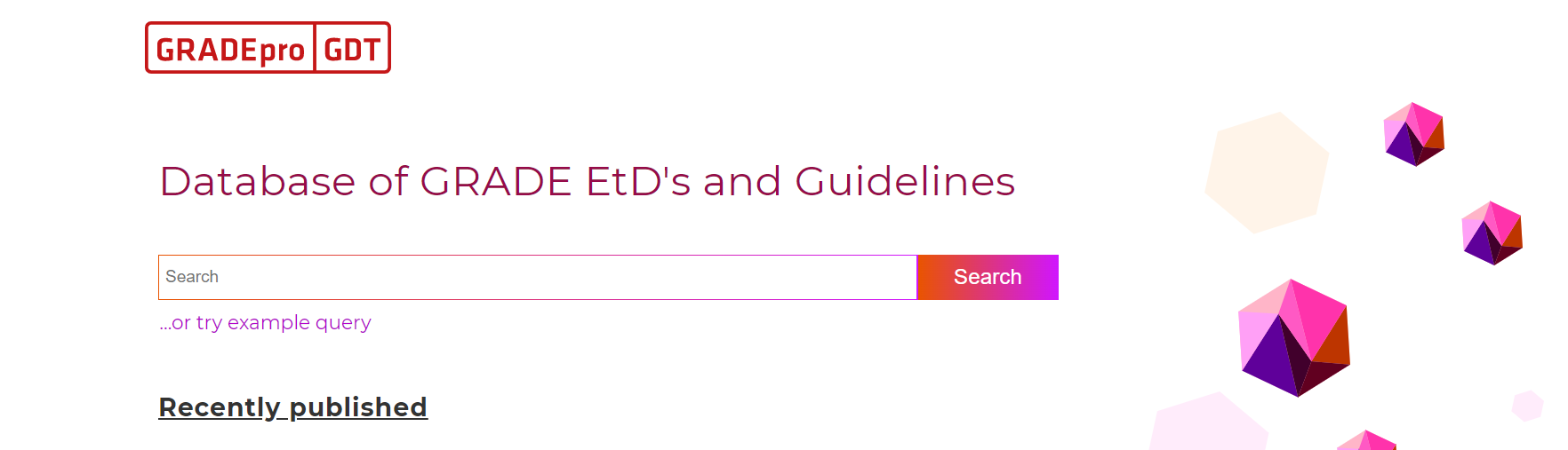 screenshot of online library of recommendations and evidence profiles of GRADEpro GDT