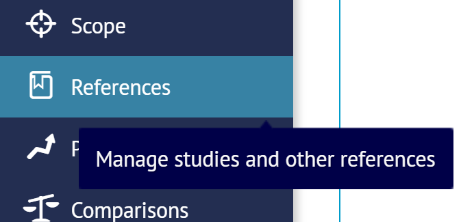 screenshot of 'Reference' tab in project's sidebar menu