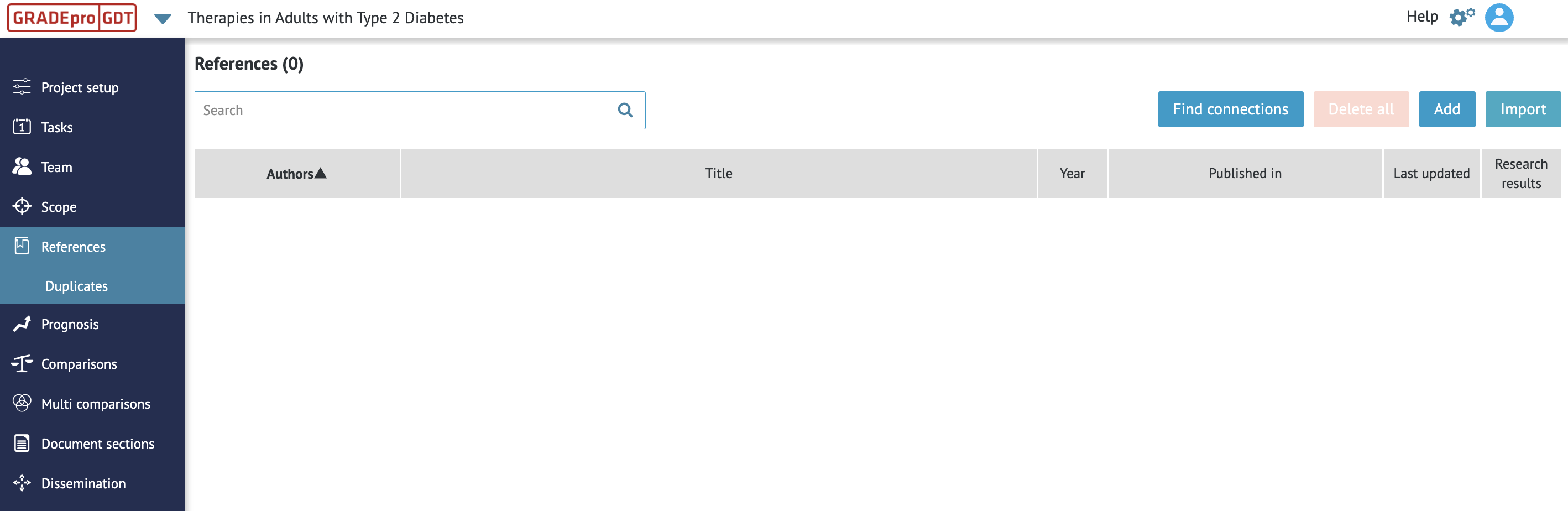screenshot of 'References' tab in project