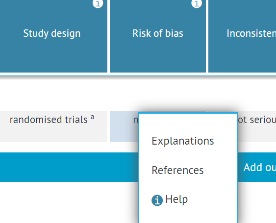 dialogue window for adding explanations/references visible after clicking on cell with right mouse button