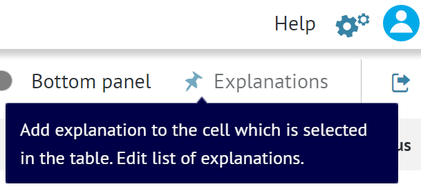 screenshot of Explanations option in top right corner of 'Evidence table' section