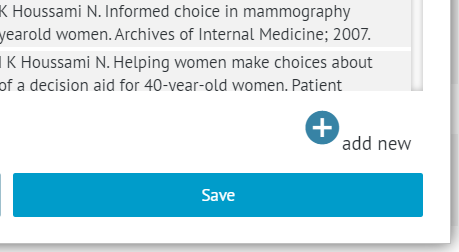 screenshot showing the option of “add new" reference in bottom-right corner of dialog window for adding explanations and references