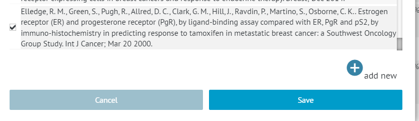 screenshot of reference list in dialog window for adding explanations and references