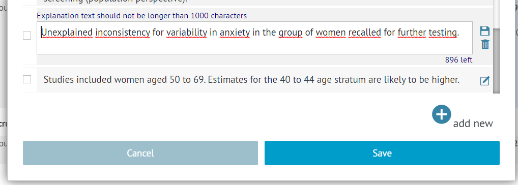 screenshot of exemplary explanation from the list with edit and delete icon