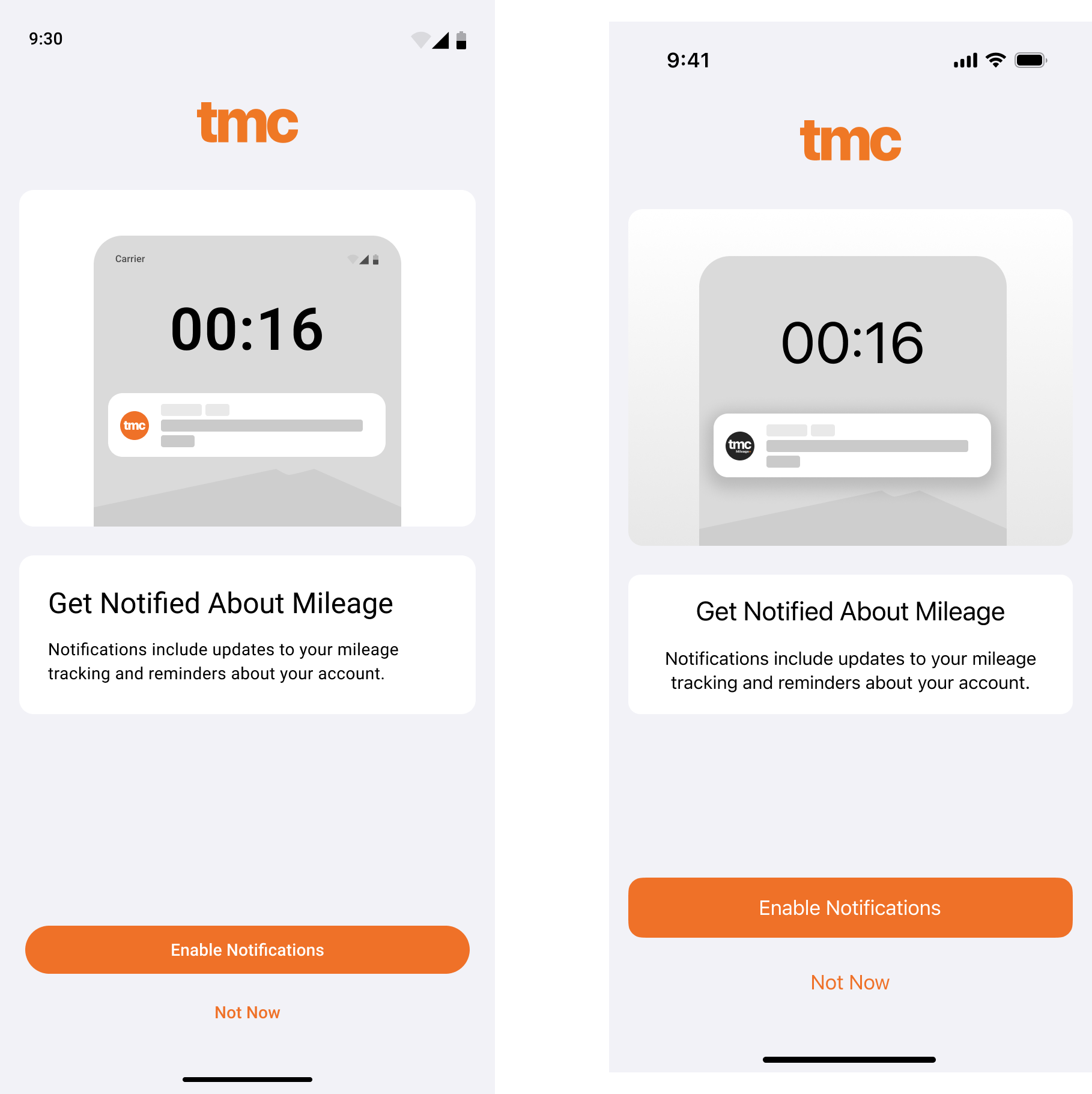 Left - Android Notification Permissions page. Right - iOS Notifications Permissions Page