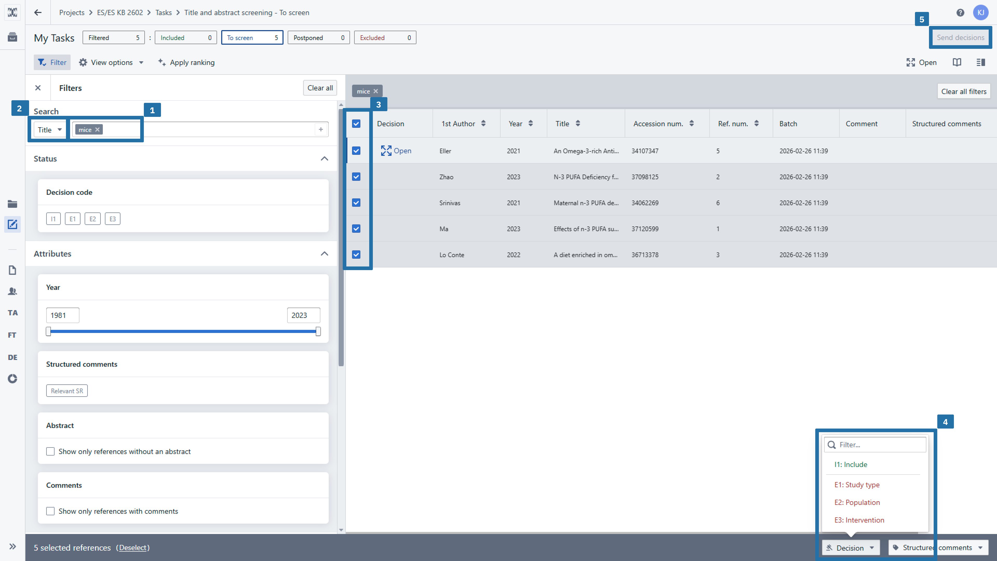 Reference list with steps to exclude irrelevant records