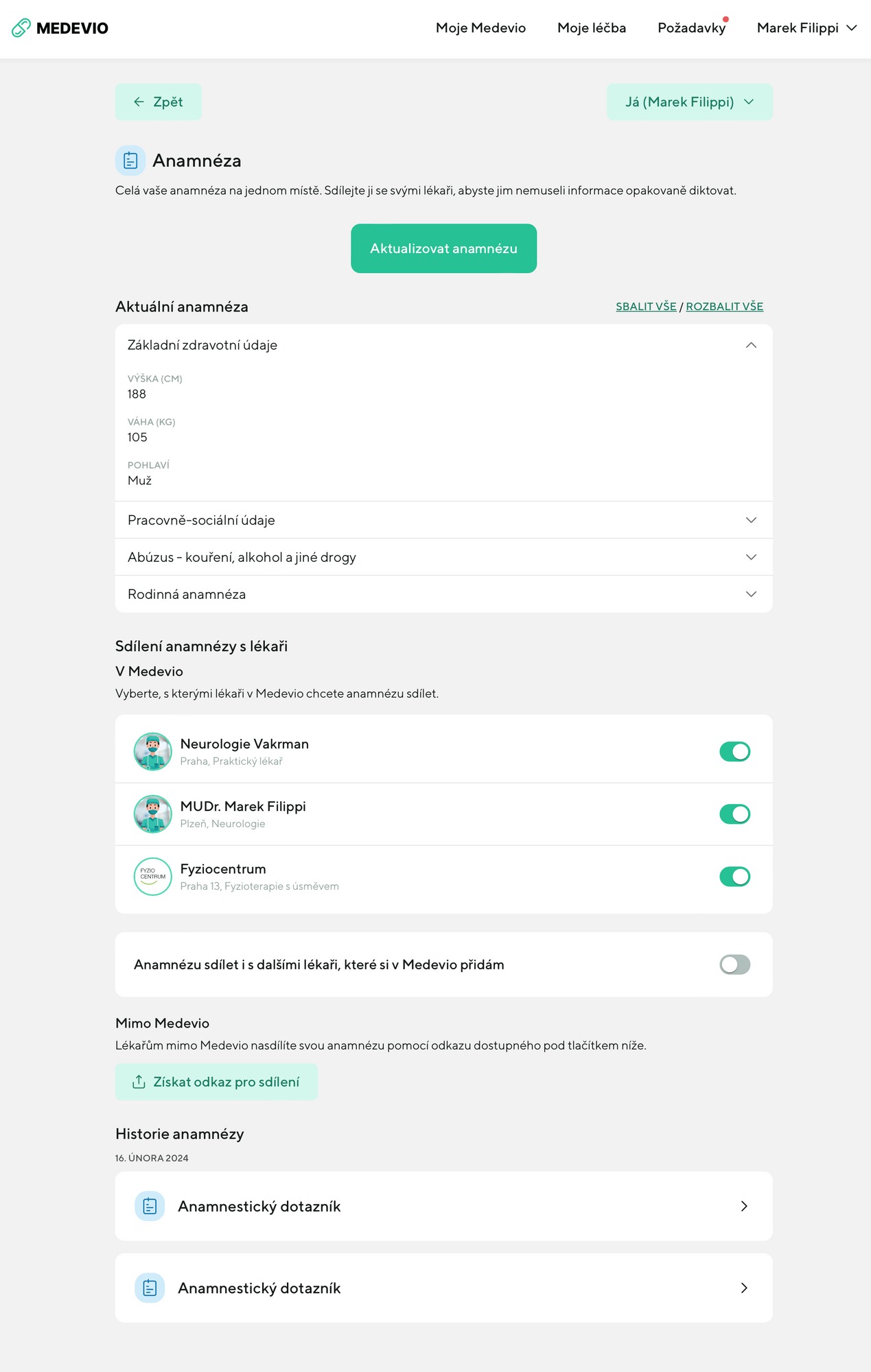 Sdílení a historie