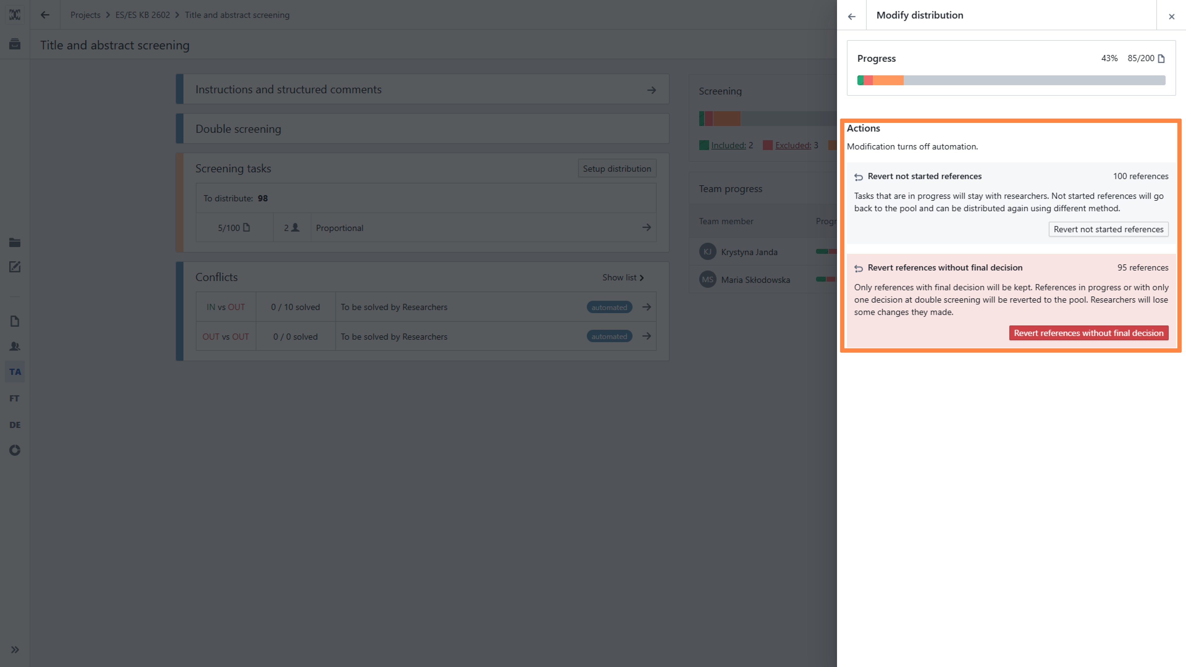 'Modify distribution' panel