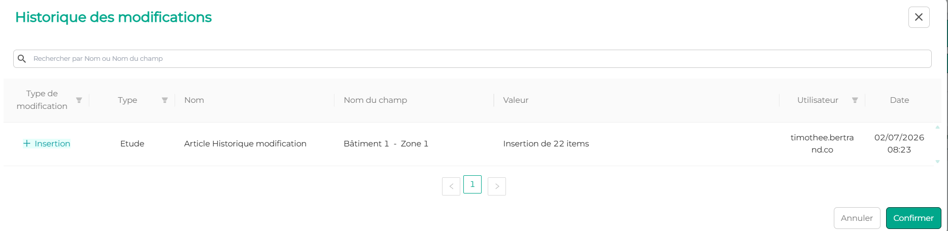 Historique après un import de métré