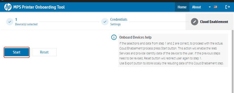 The Cloud Enablement step with the Start button