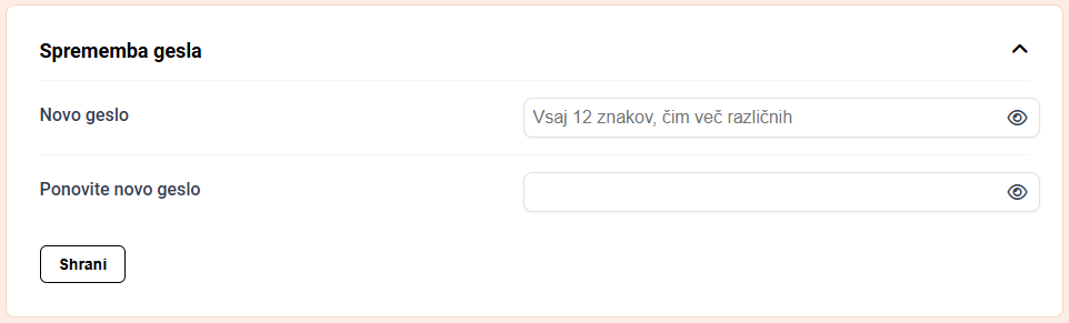 Sprememba gesla v profilu Finance