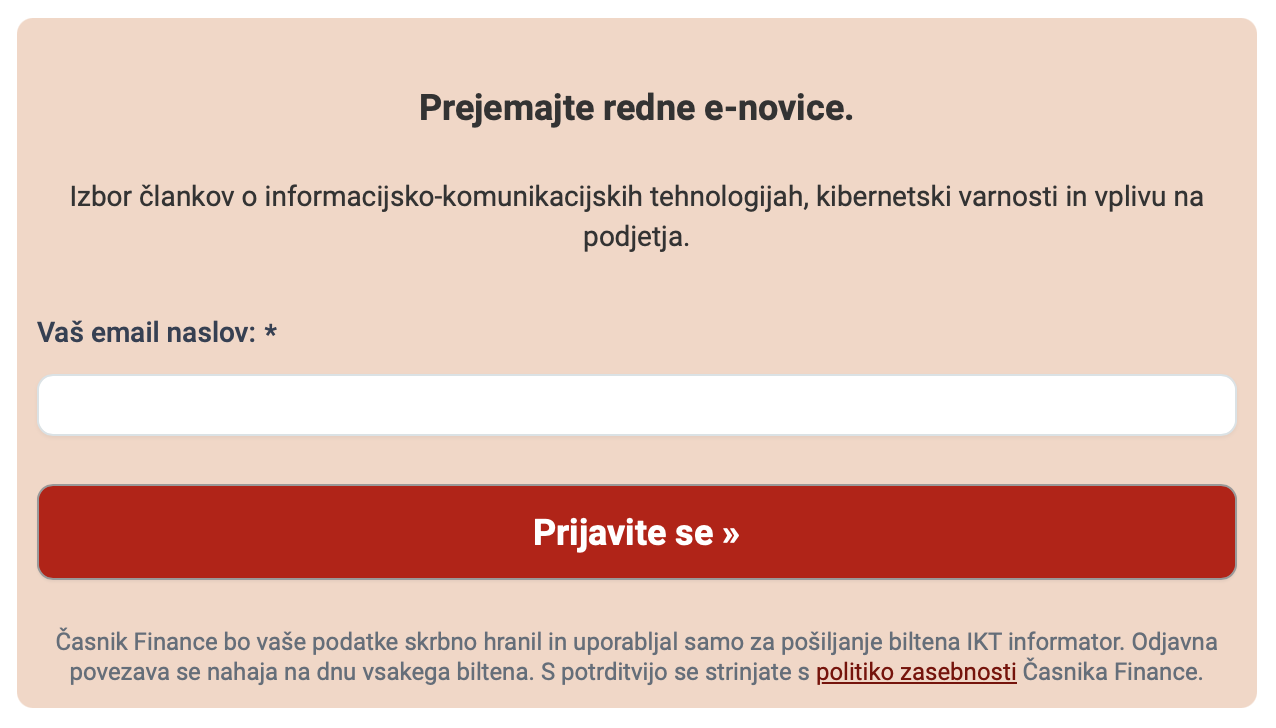 Prijava na e-novice Finance
