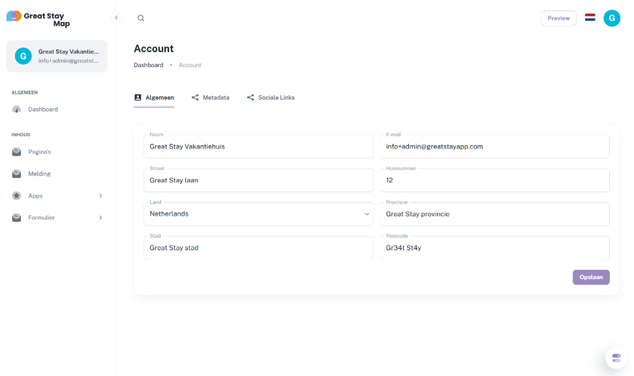 Scherm Account - Algemeen