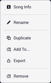 Figure 23 - While most of the commands in the Song contextual menu can be executed other ways, Song Info and Export are particularly useful inclusions here.