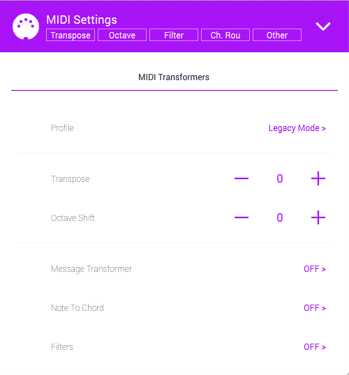 Figure 30 - The MIDI Settings panel holds a number of advanced functions to be explored in another tutorial.