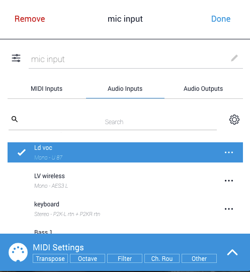 Figure 34 - Here we select a Camelot audio input, which is mapped to an interface input, to feed our new Layer.