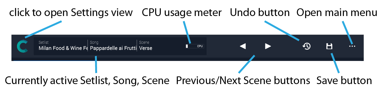 Figure 17 - The header displays crucial status information and provides access to key areas like settings and the main menu.