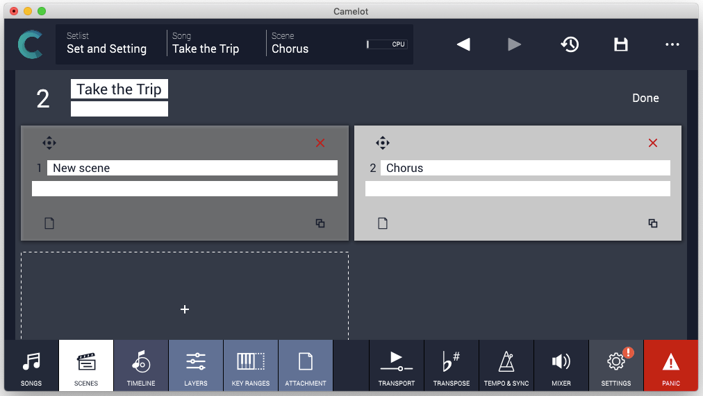 Figure 25 - After adding a Scene to the default Scene, we now have two. Note the plus sign button at the bottom for adding a new Scene.