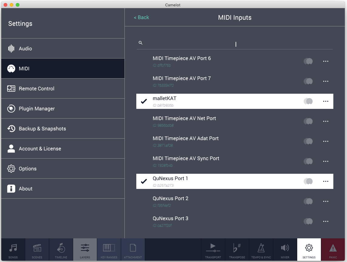Figure 7 - Select ALL of the MIDI devices you intend to use as controllers. You will be able to choose later on which you want to use in any given context.