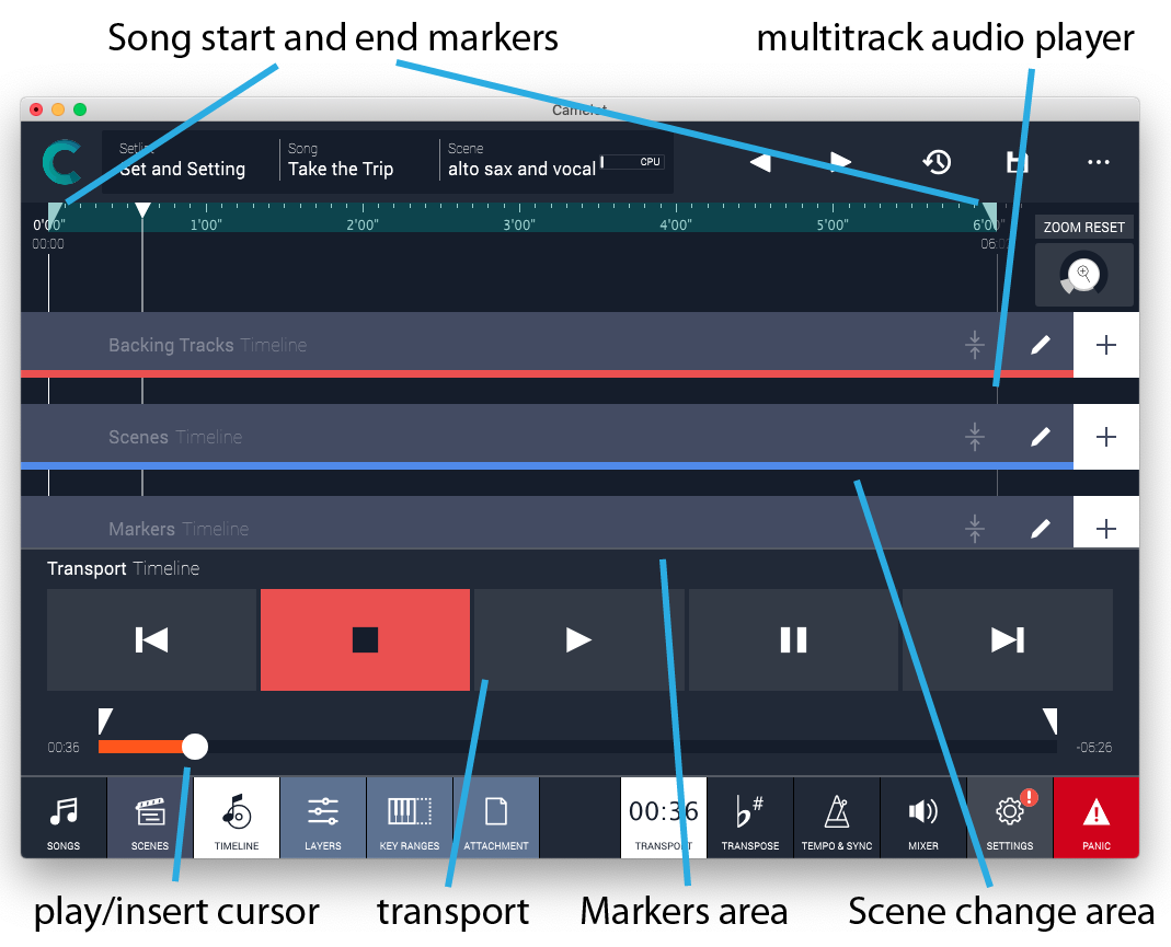 Figure 39 – The Timeline view provides automation and multitrack playback facilities.