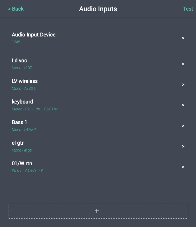 Figure 07 Audio Inputs panel