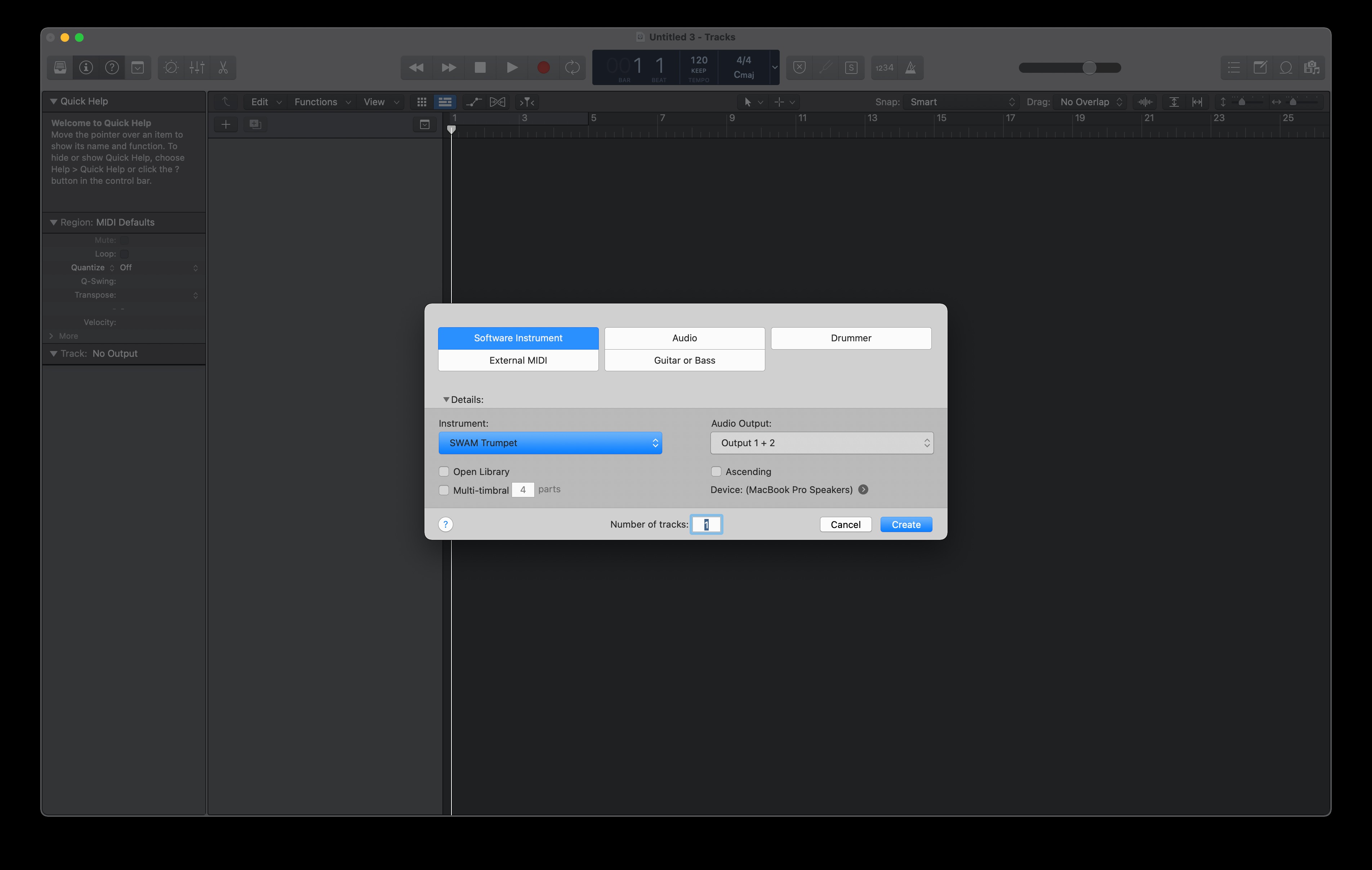 Create new Software Instrument track