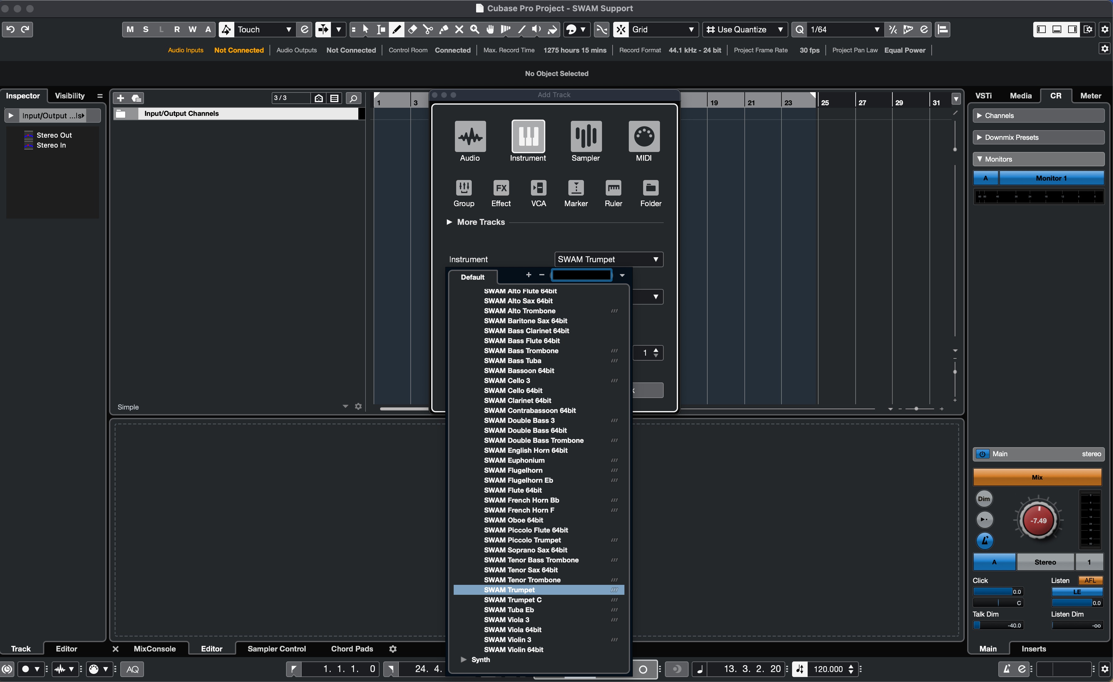 Adding SWAM instruments