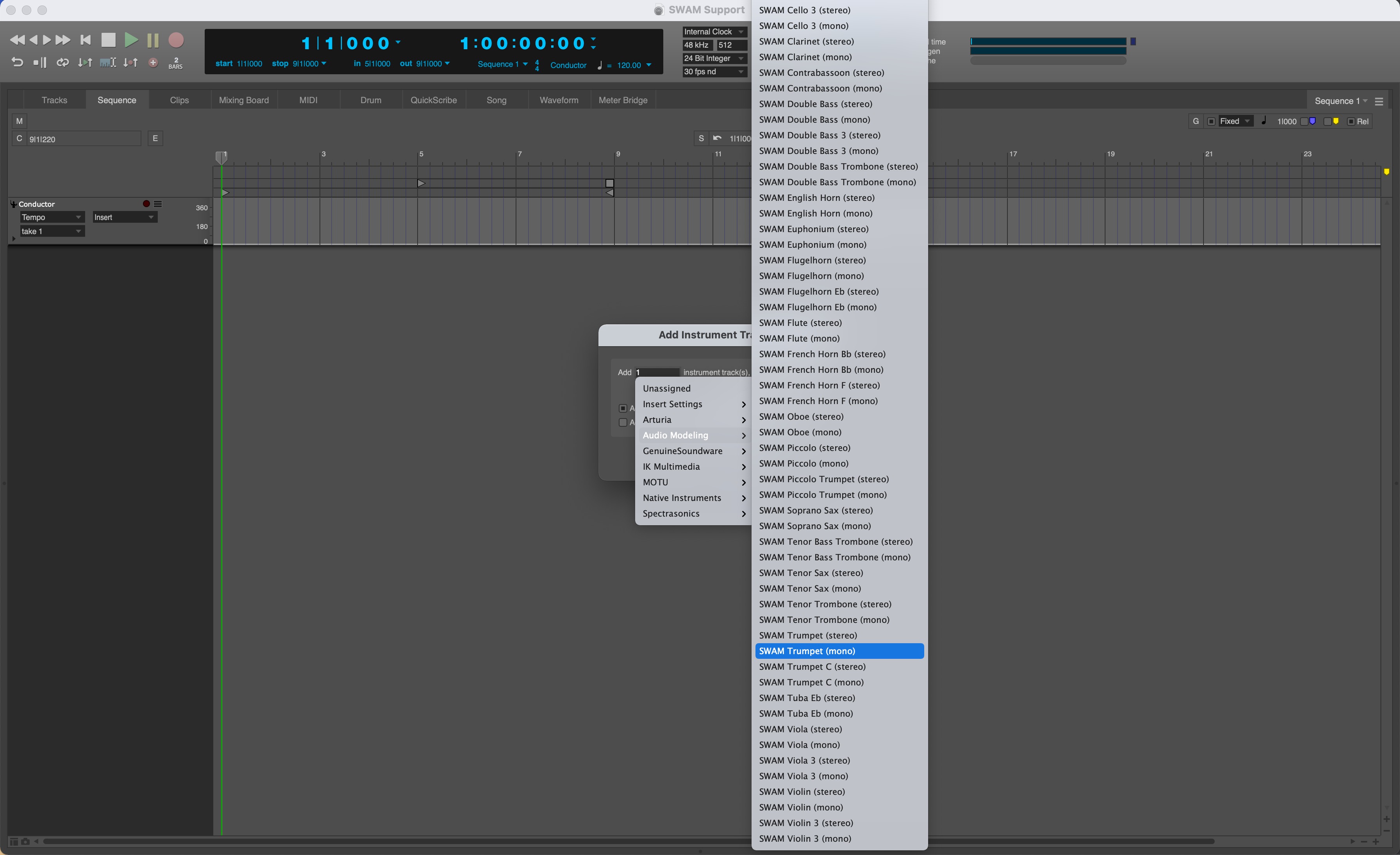 Select a SWAM instrument