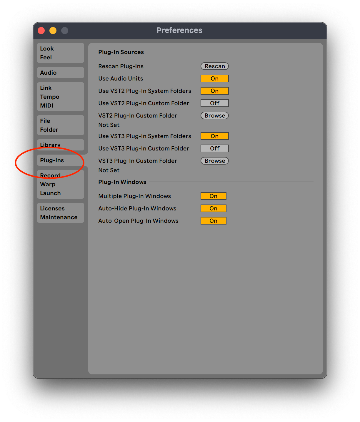 Plug-ins folder settings