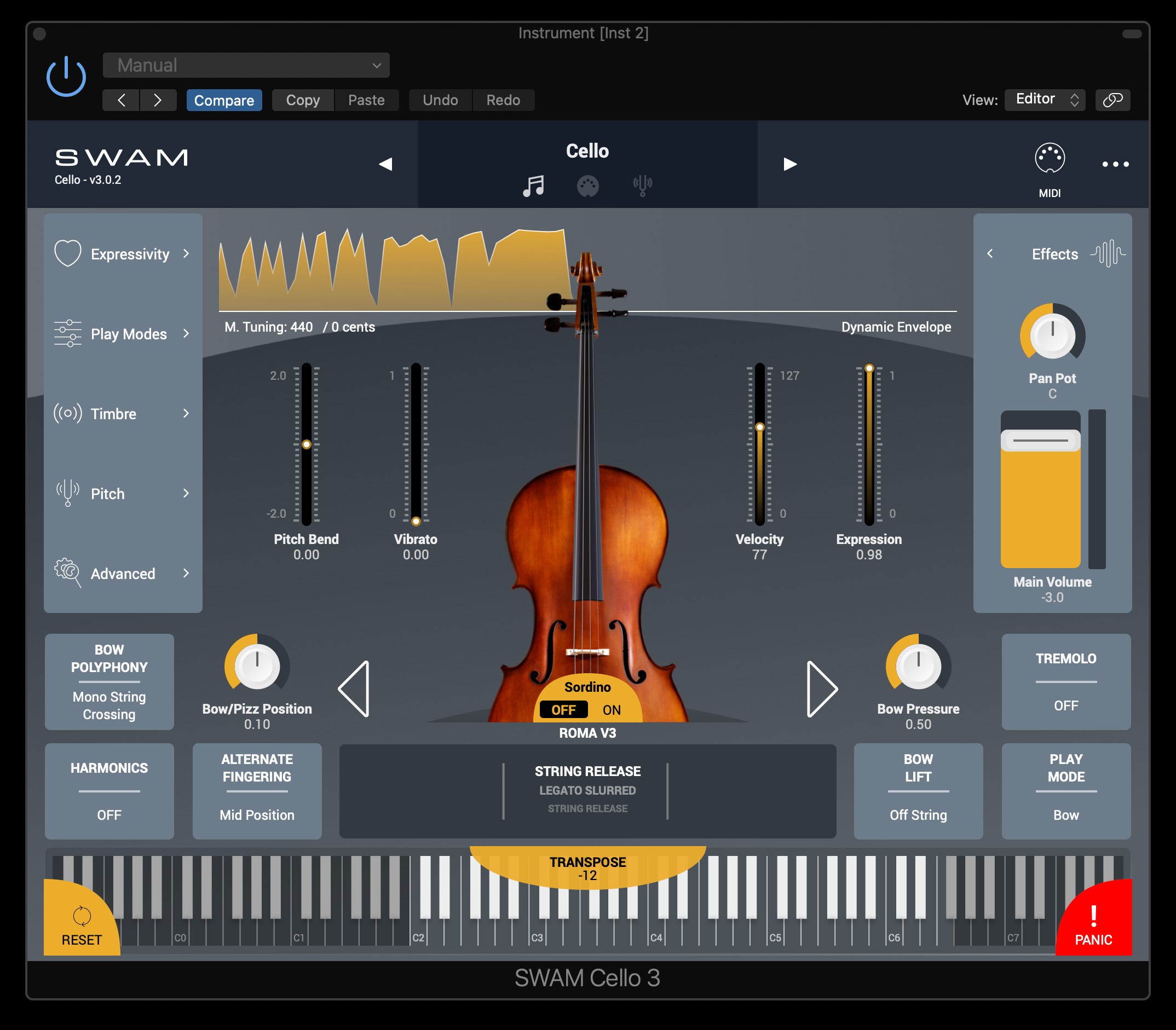 Playing the SWAM instrument