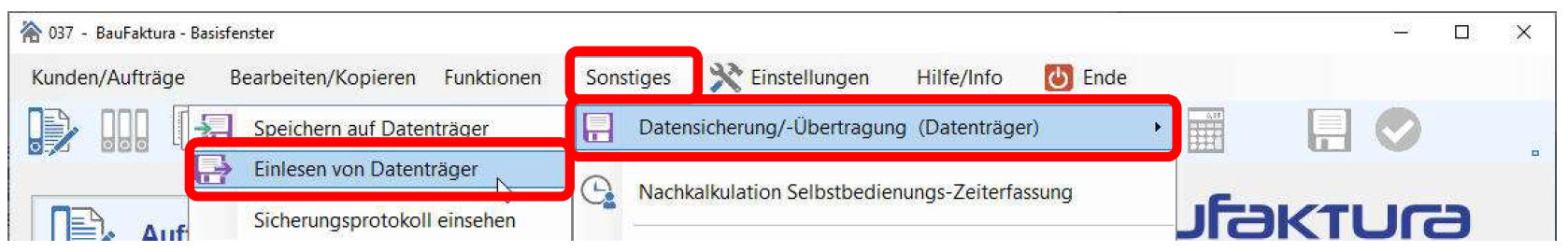 Datensicherung einlesen