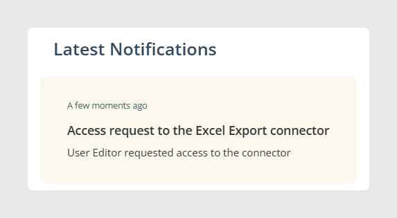 Notificación que muestra una solicitud de acceso de un usuario a un conector